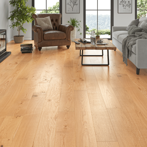 Natural brushed straight plank oak flooring with bevelled edges - Bowood Engineered Oak