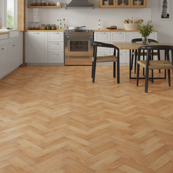Natural brushed herringbone oak flooring with bevelled edges - Chatsworth Engineered Oak