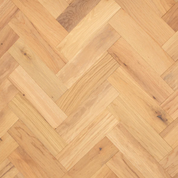 Aerial view of Chatsworth Engineered Oak herringbone flooring with a natural brushed UV oiled finish, showcasing the classic pattern and rustic oak texture.