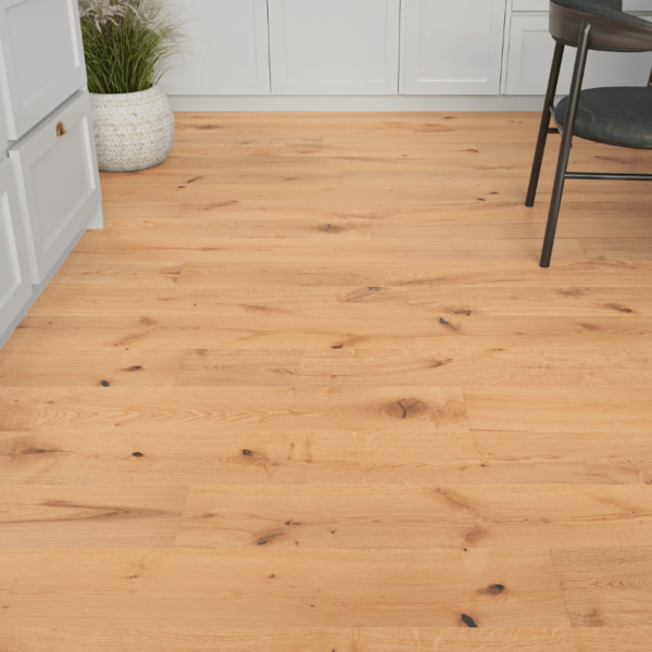 Cliveden straight plank oak flooring with natural UV lacquer finish, rustic-grade oak planks with bevelled edges