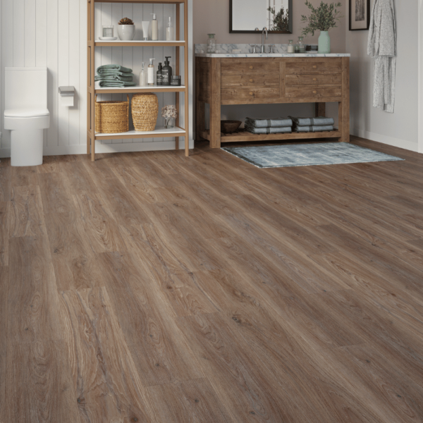 Wide room view of Hampshire LVT Antique Brown Oak flooring with straight plank design and micro-bevelled edges