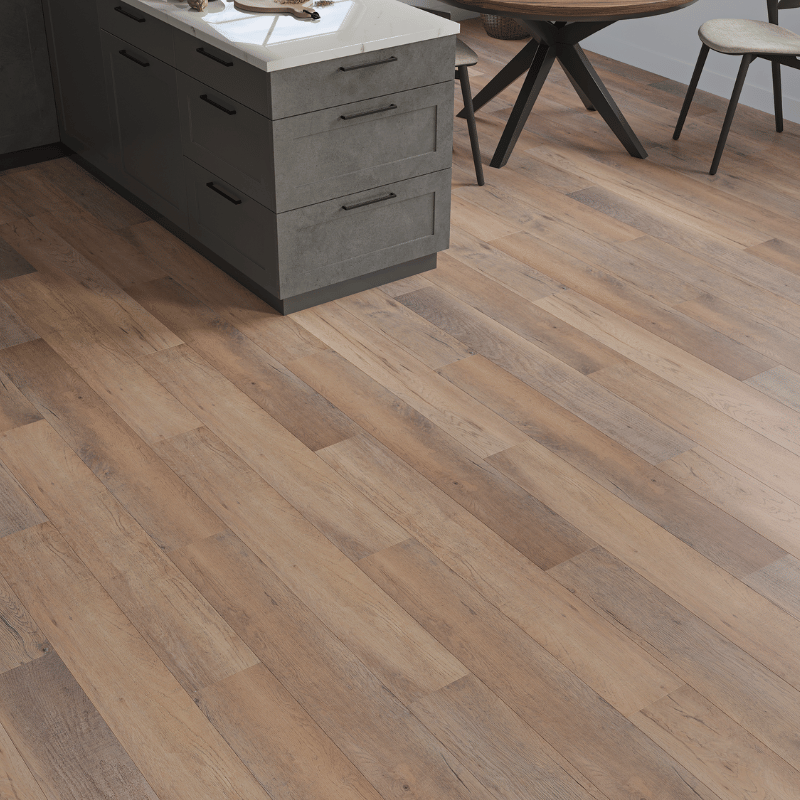 Close-up view of Hampshire LVT Brown Oak plank with realistic wood grain texture and micro-bevelled edges