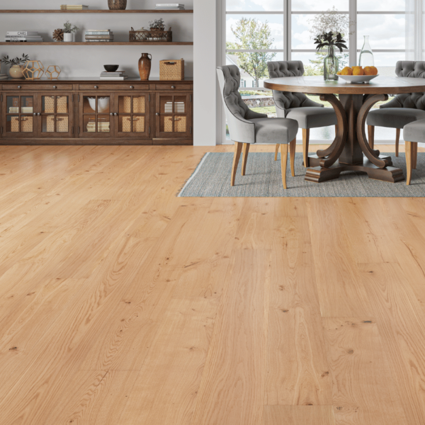 Natural brushed wide plank oak flooring with bevelled edges - Sudeley Engineered Oak