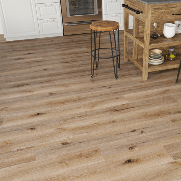 Close-up view of Surrey LVT Grey Honey Oak plank with realistic wood grain and micro-beveled edges
