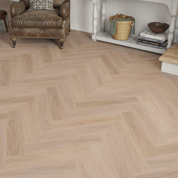 Close-up view of Wiltshire LVT Brown Oak plank with realistic wood grain texture and micro-bevelled edges