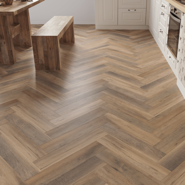 Close-up view of Wiltshire LVT Golden Brown Oak plank with realistic wood grain texture and micro-bevelled edges